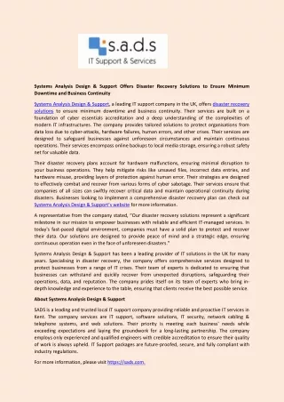 systems analysis design support offers disaster