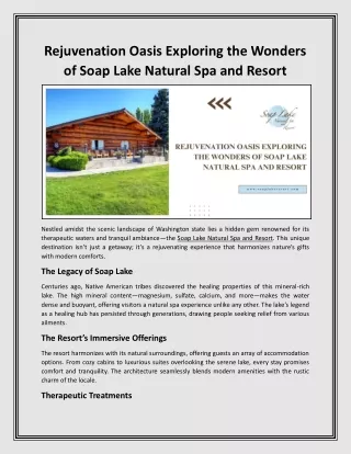 Rejuvenation Oasis Exploring the Wonders of Soap Lake Natural Spa and Resort