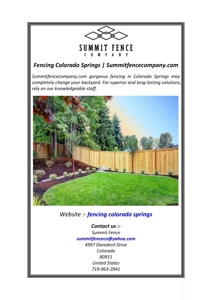 fencing colorado springs summitfencecompany com