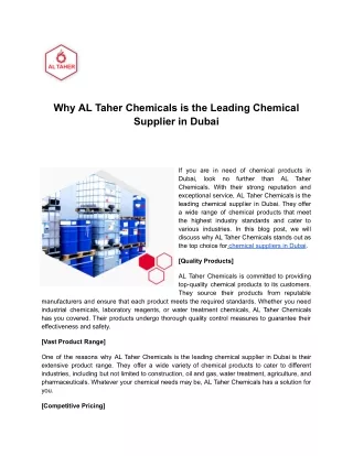 Why AL Taher Chemicals is the Leading Chemical Supplier in Dubai