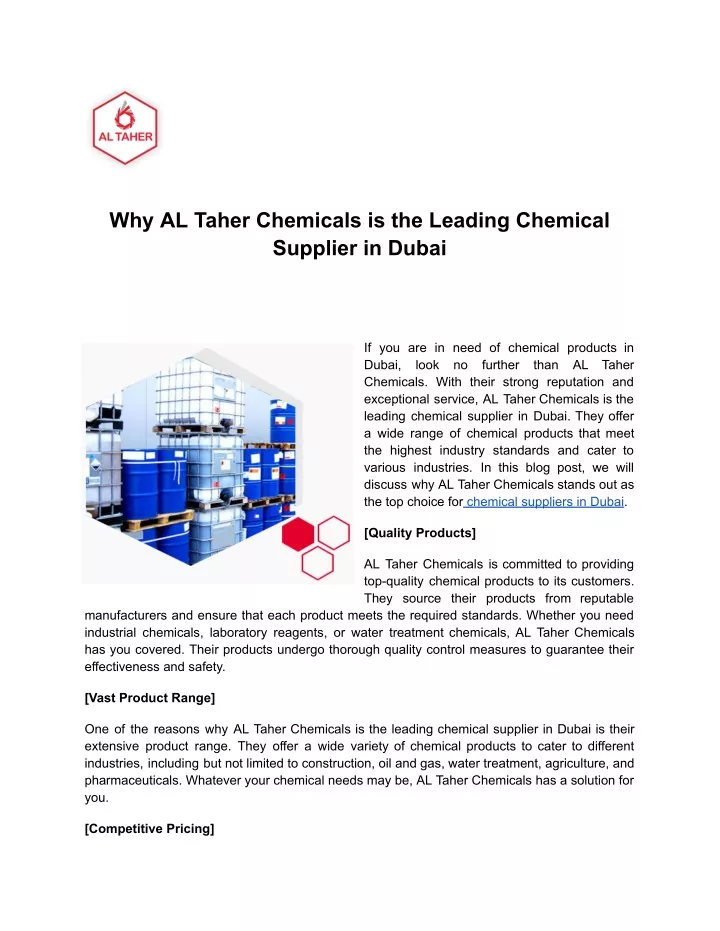 why al taher chemicals is the leading chemical