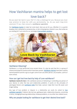 How Vashikaran mantra helps to get lost love back