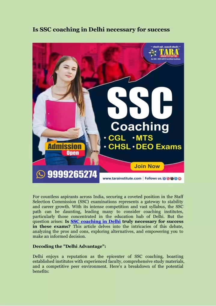 is ssc coaching in delhi necessary for success