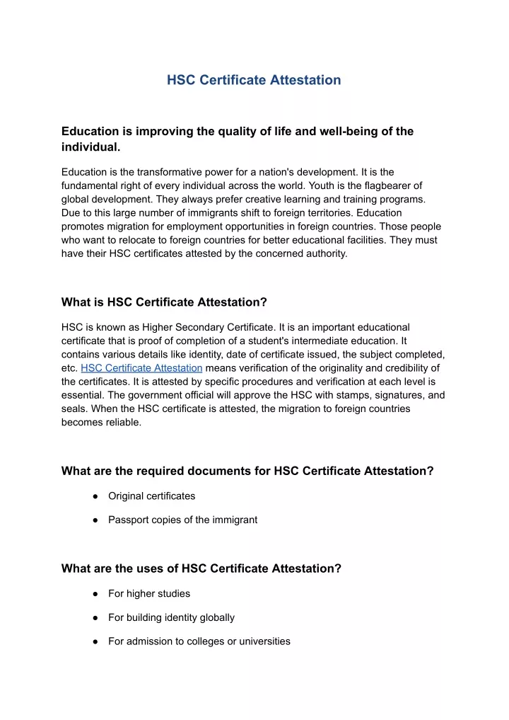 hsc certificate attestation