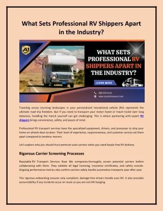 What Sets Professional RV Shippers Apart in the Industry?