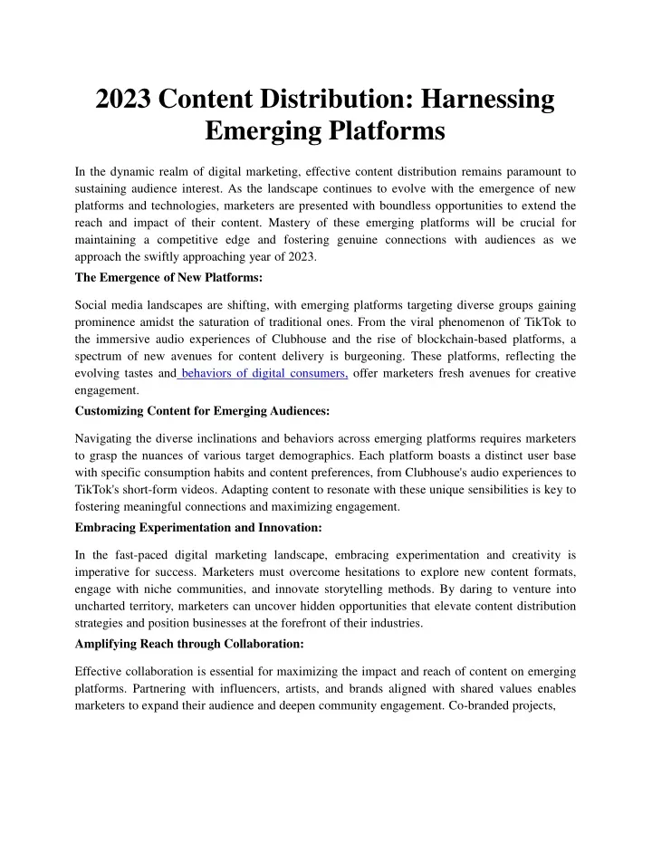 2023 content distribution harnessing emerging
