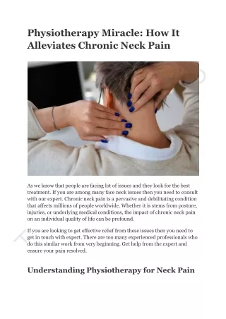 Physiotherapy Miracle: How It Alleviates Chronic Neck Pain