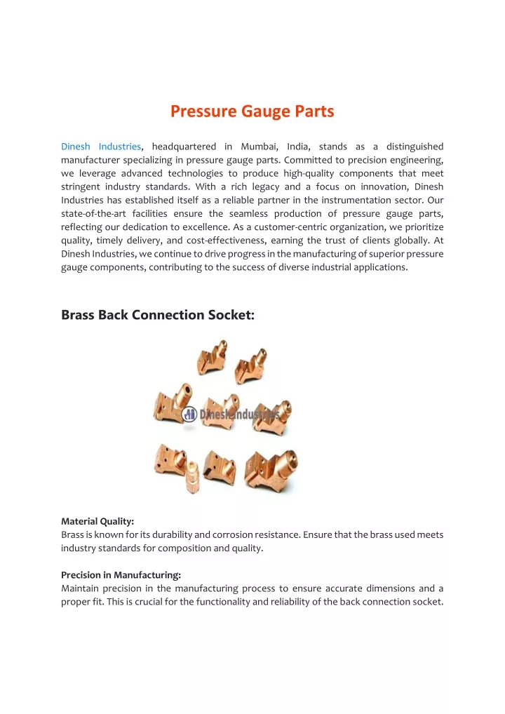 pressure gauge parts