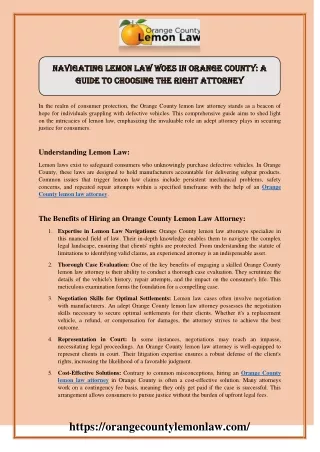 Navigating Lemon Law Woes in Orange County: A Guide to Choosing the Right Attorn
