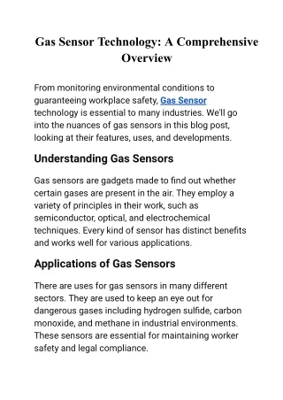 Gas Sensor Technology_ A Comprehensive Overview
