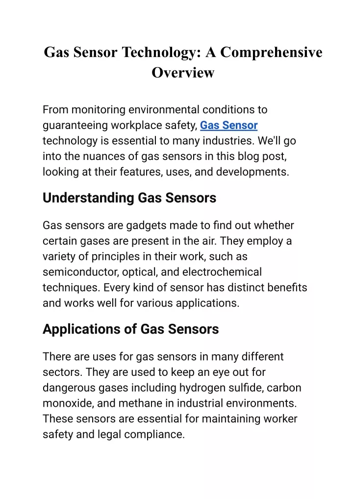 gas sensor technology a comprehensive overview