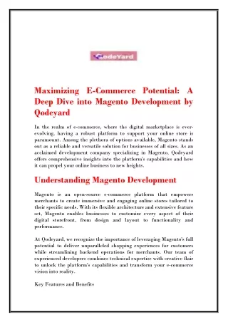 Maximizing E-Commerce Potential A Deep Dive into Magento Development by Qodeyard