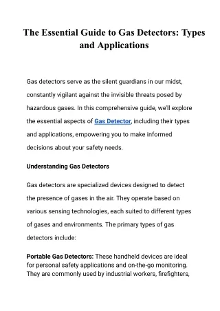 The Essential Guide to Gas Detectors: Types and Applications