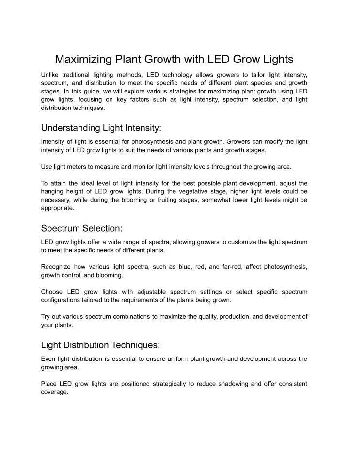 maximizing plant growth with led grow lights