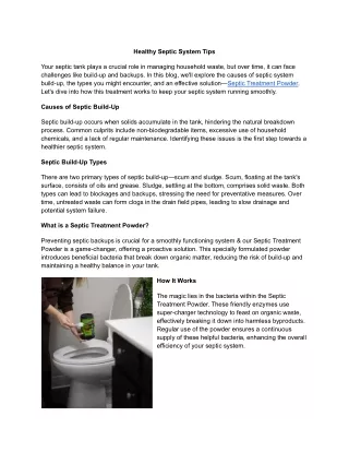 Healthy Septic System Tips