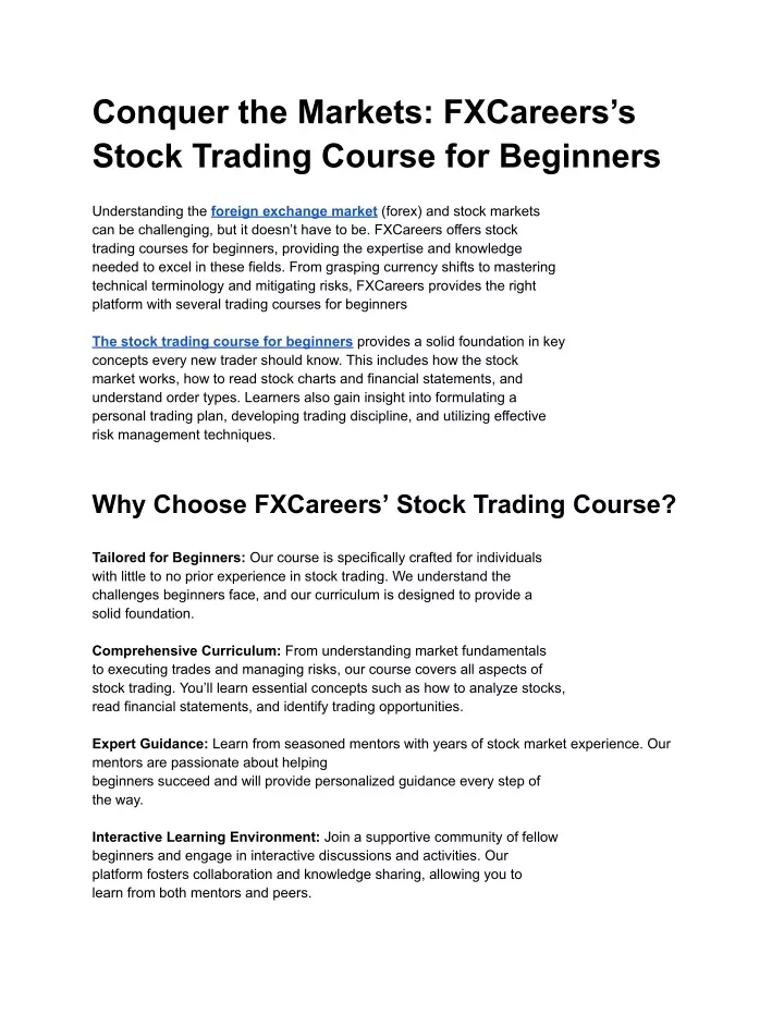 conquer the markets fxcareers s stock trading
