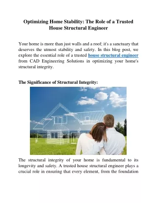 Optimizing Home Stability The Role of a Trusted House Structural Engineer