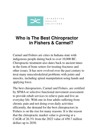 Who is The Best Chiropractor in Fishers and Carmel?