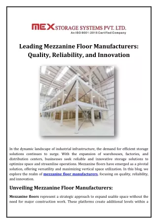 Leading Mezzanine Floor Manufacturers Quality, Reliability, and Innovation