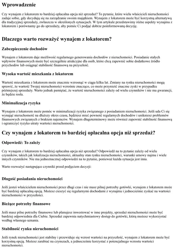 Czy wynajem z lokatorem to bardziej opłacalna opcja niż sprzedaż?