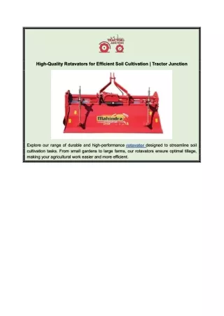 High-Quality Rotavators for Efficient Soil Cultivation - Tractor Junction