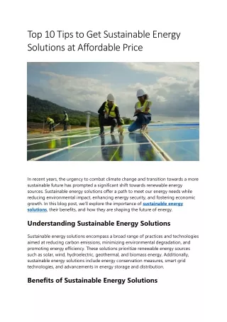 Top 10 Tips to Get Sustainable Energy Solutions at Affordable Price