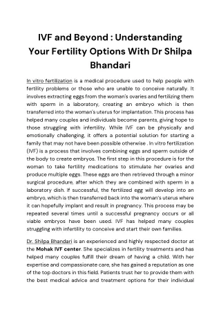 IVF and Beyond _ Understanding Your Fertility Options With Dr Shilpa Bhandari