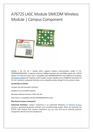 A7672S LASC Module SIMCOM Wireless Solutions Wireless Module | Campus Component