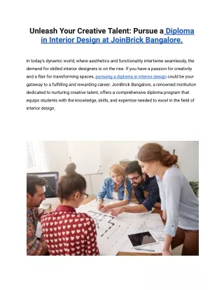 Unleash Your Creative Talent: Pursue a Diploma in Interior Design at JoinBrick