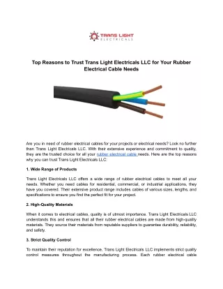Top Reasons to Trust Trans Light Electricals LLC for Your Rubber Electrical Cable Needs