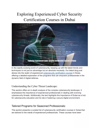 Exploring Experienced Cyber Security Certification Courses in Dubai