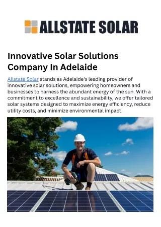 Innovative Solar Solutions Company In Adelaide