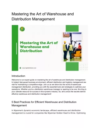 Mastering the Art of Warehouse and Distribution Management