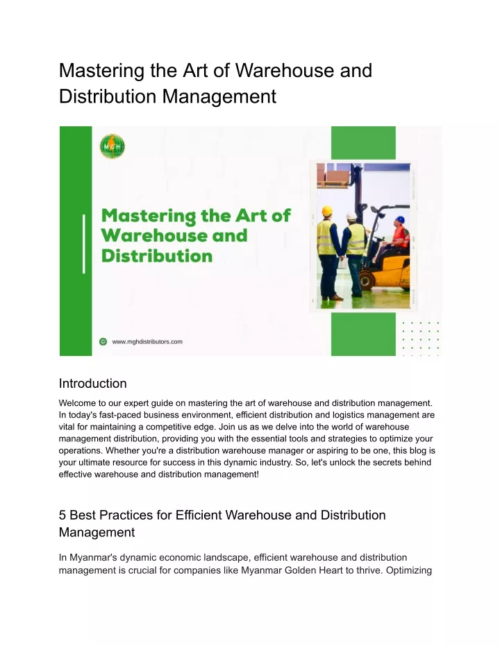 mastering the art of warehouse and distribution