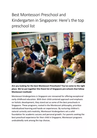 Top 5 Preschool in Singapore