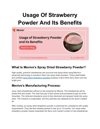 Usage Of Strawberry Powder And Its Benefits