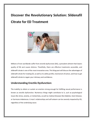 Discover the Revolutionary Solution: Sildenafil Citrate for ED Treatment