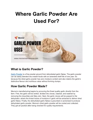 Where Garlic Powder Are Used For