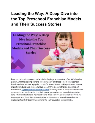 Leading the Way: A Deep Dive into the Top Preschool Franchise Models and Their S