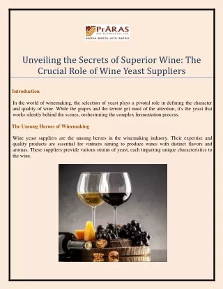 Unveiling the Secrets of Superior Wine The Crucial Role of Wine Yeast Suppliers