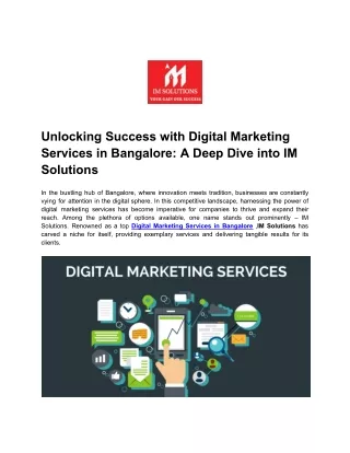 Unlocking Success with Digital Marketing Services in Bangalore_ A Deep Dive into IM Solutions