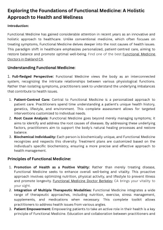 Exploring the Foundations of Functional Medicine A Holistic Approach to Health and Wellness