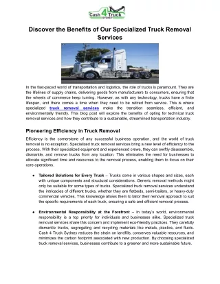 Benefits of Our Specialized Truck Removal Services