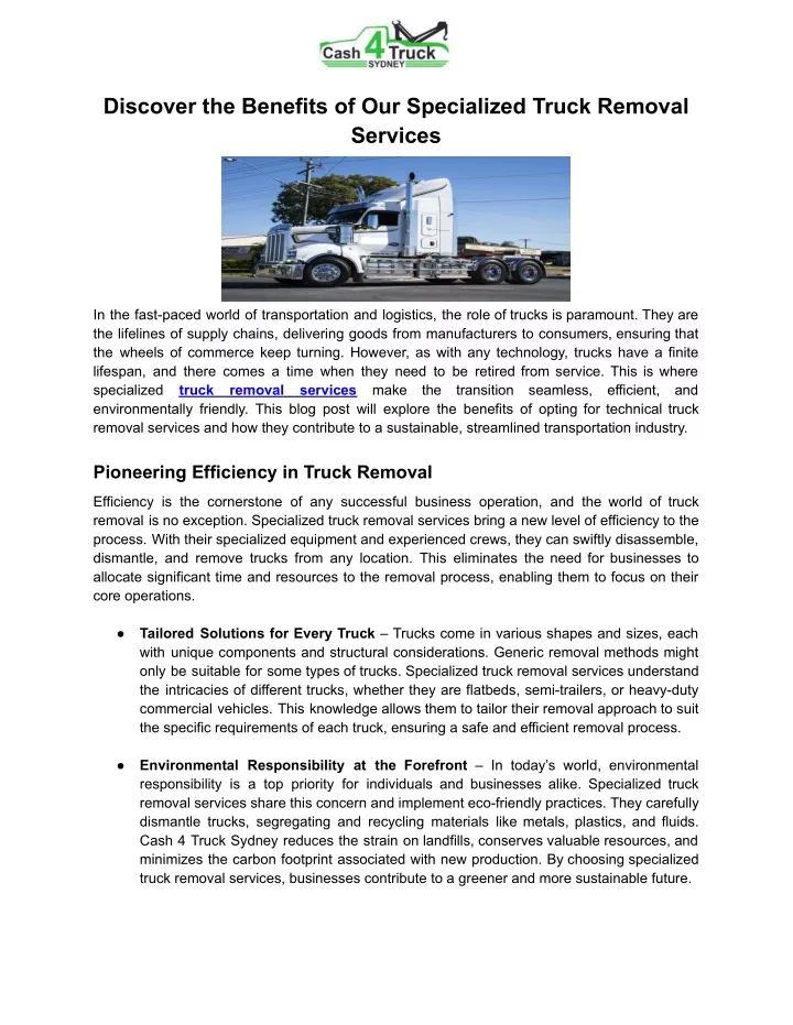 discover the benefits of our specialized truck