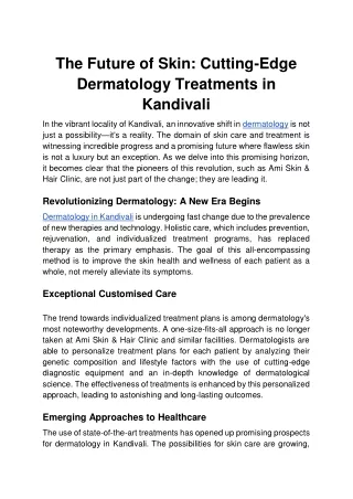 The Future of Skin: Cutting-Edge Dermatology Treatments in Kandivali