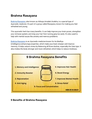 Brahma Rasayana Benefits