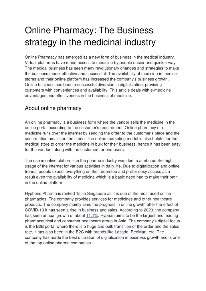 online pharmacy the business strategy