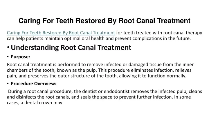 caring for teeth restored by root canal treatment