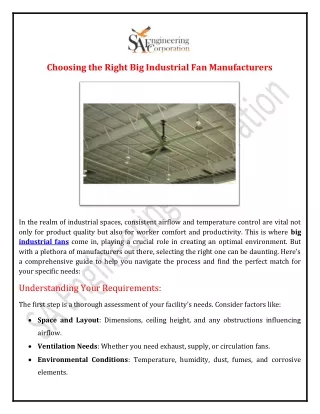 Choosing the Right Big Industrial Fan Manufacturers