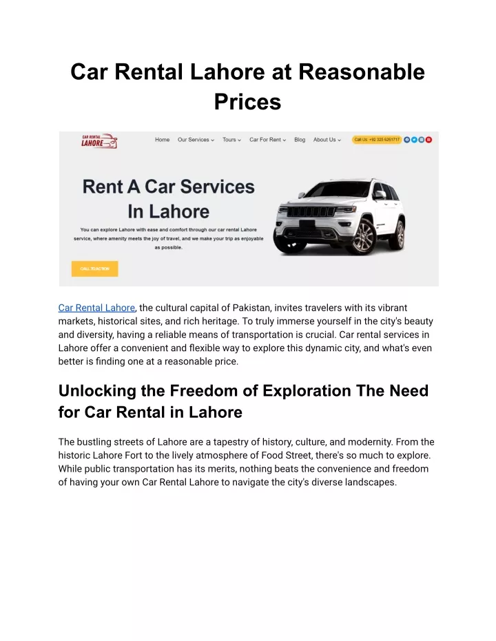 car rental lahore at reasonable prices